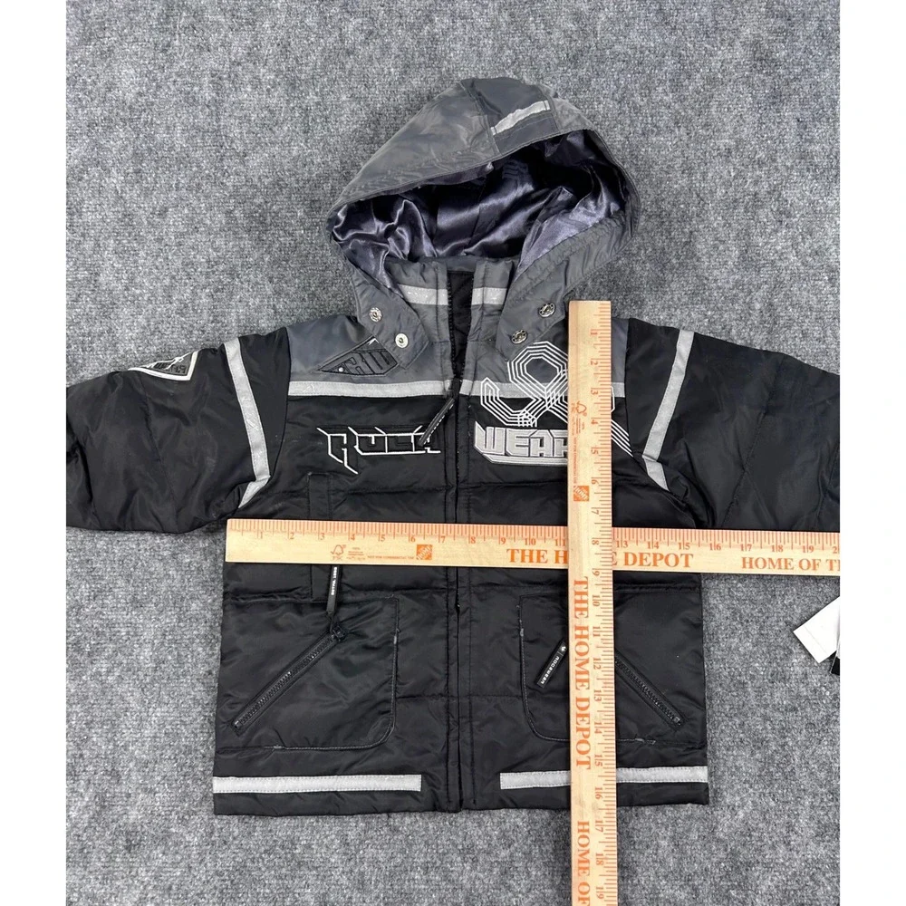 VTG Rocawear Toddler‎ Boys 3T Down Puffer Jacket Black Gray Removable Hood NWT